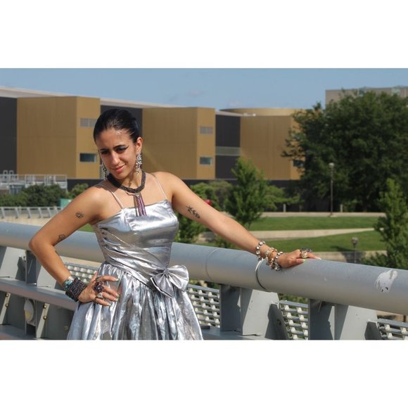 Vintage Rob Hill for Mister Jay Wet Silver Metallic Prom Cocktail Party Dress - Picture 3 of 13